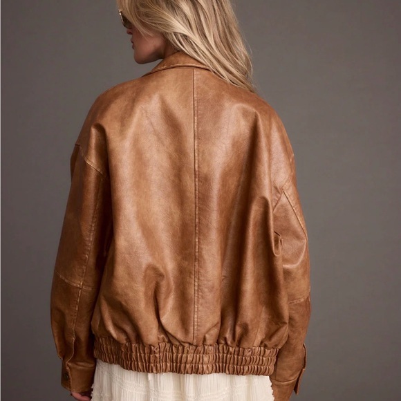 London Calling Cognac Oversized Faux Leather Jacket - Picture 3 of 4